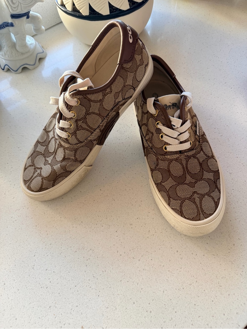 Coach Brown Signature Canvas Sneakers with Cream Accents